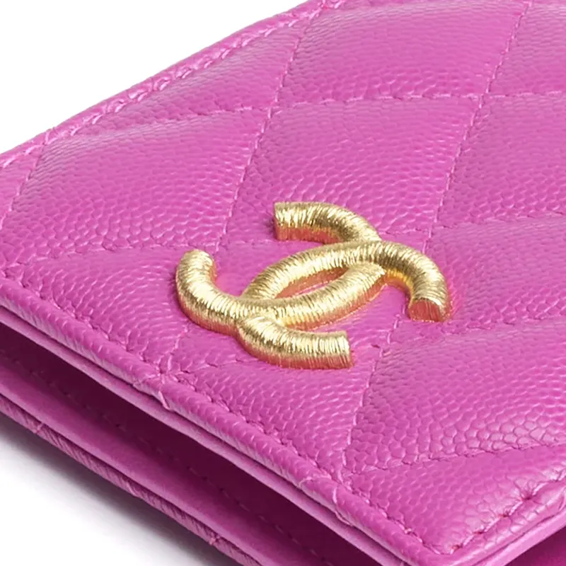 CHANEL Grain Embossed Caviar Shiny Calfskin Flap Wallet Trumpets Women's Purple-4