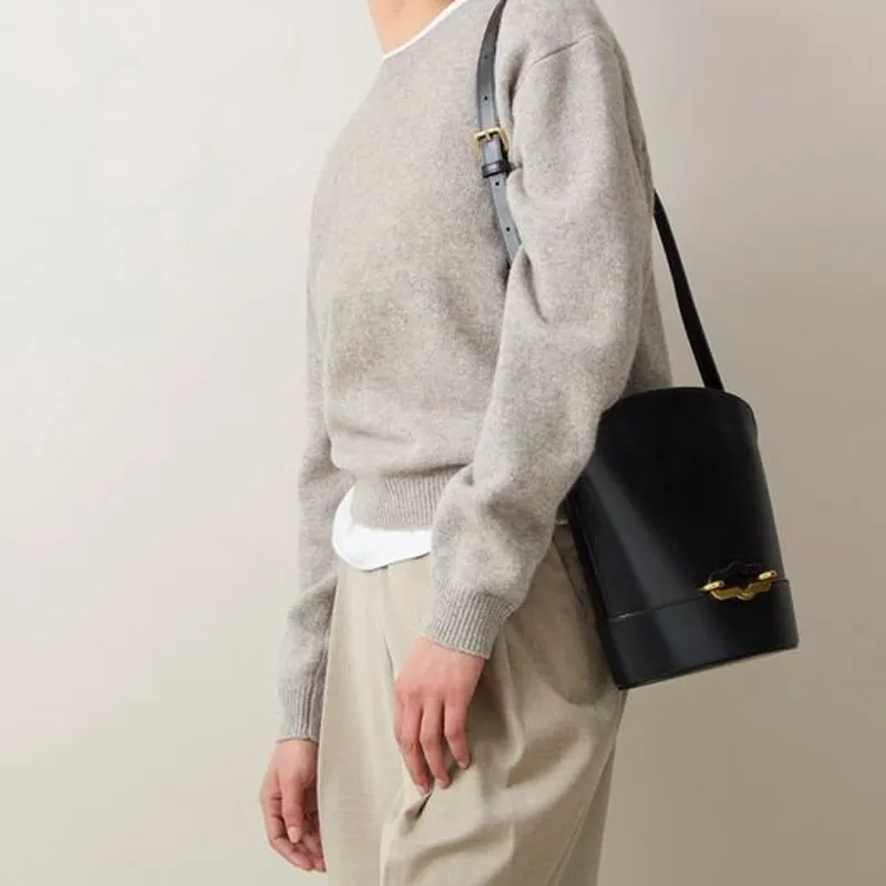 Mulberry Calfskin Bucket Bag, Shoulder Bag, Crossbody Bag Women's Black-5