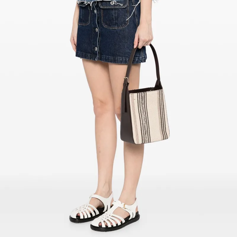 A.P.C Canvas With Leather Handbag Shoulder Bag Crossbody Bag Small Size Women's Deep Chestnut Brown-6