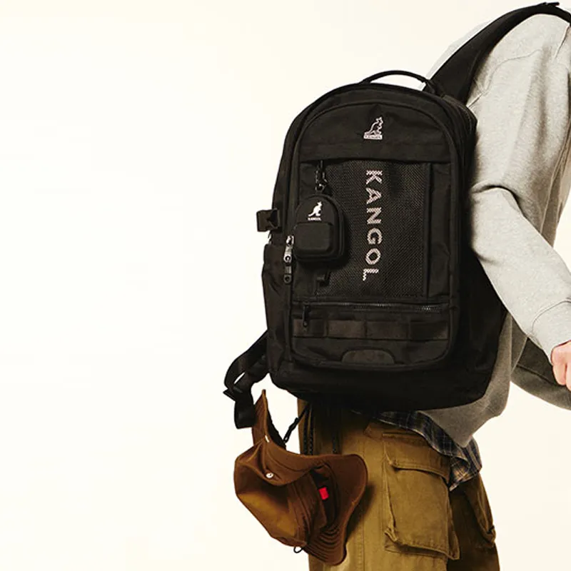 KANGOL Nylon Backpack Unisex Black-4