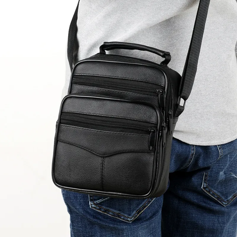 GEERDUN Cow Leather One Shoulder Handbag Unisex Black-8
