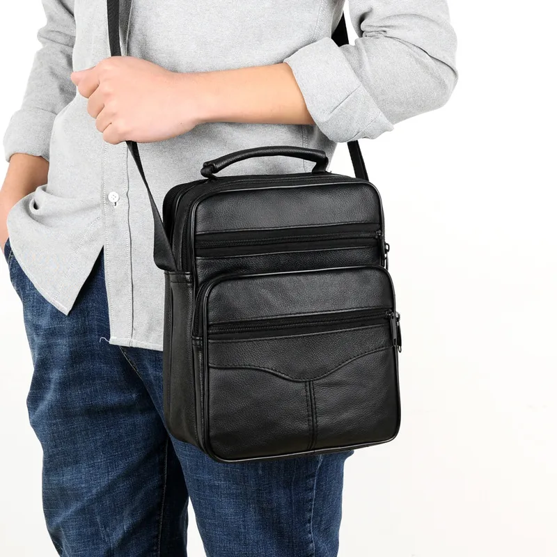 GEERDUN Cow Leather One Shoulder Handbag Unisex Black-7