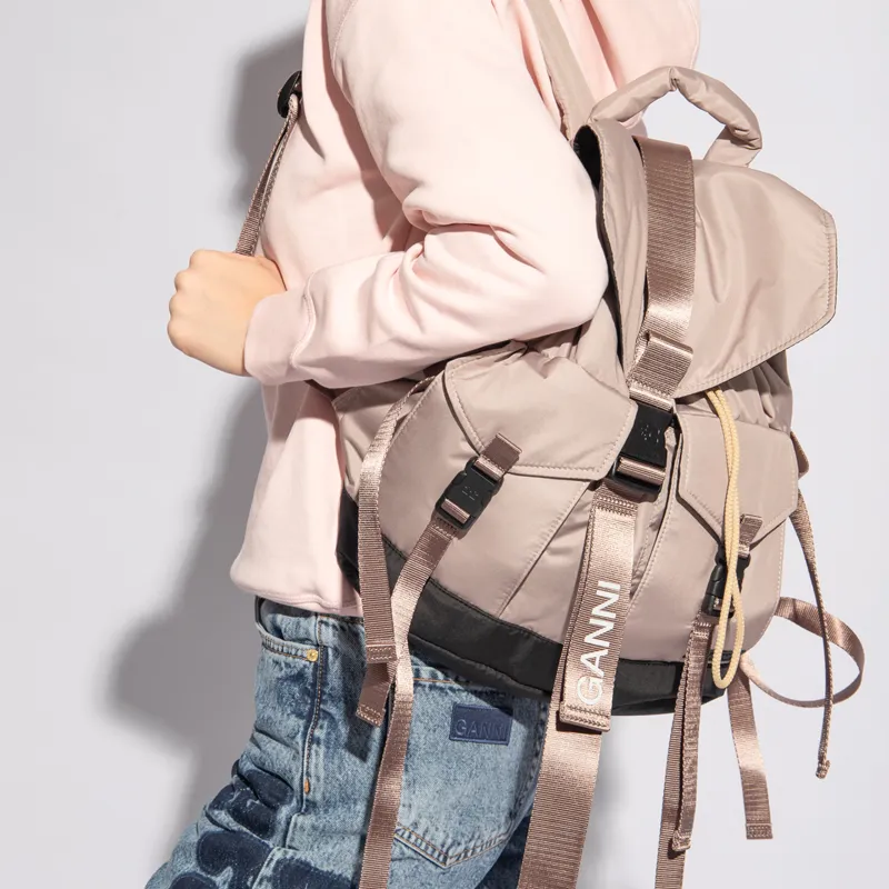 GANNI Polyester Backpack Medium Size Women's Greige-2