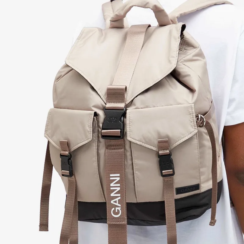 GANNI Polyester Backpack Medium Size Women's Greige-3