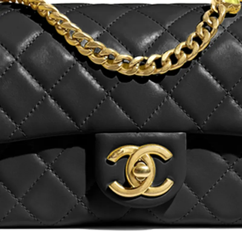 CHANEL Classic Flap CF Lambskin & Metal Resin Flap Bag, Shoulder Bag, Crossbody Bag Mini Women's Black & Multicolor-2