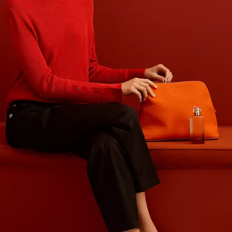 HERMES Bolide Cotton Bowling Bag Storage Bag Women's Orange-3