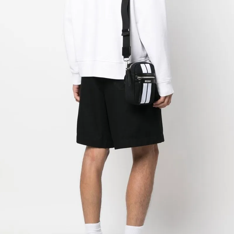 PALM ANGELS Cotton With Calfskin Trim Shoulder Bag Crossbody Bag Men's Black-4