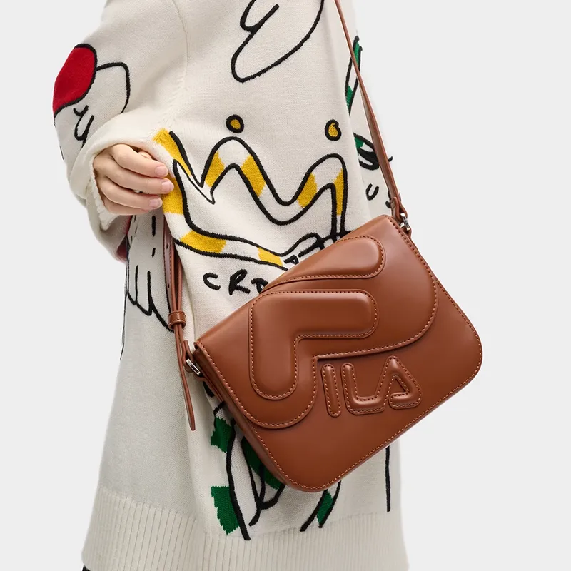 FILA PU Tofu Bag Shoulder Bag Crossbody Bag Mini Women's Woody Tan Brown-4
