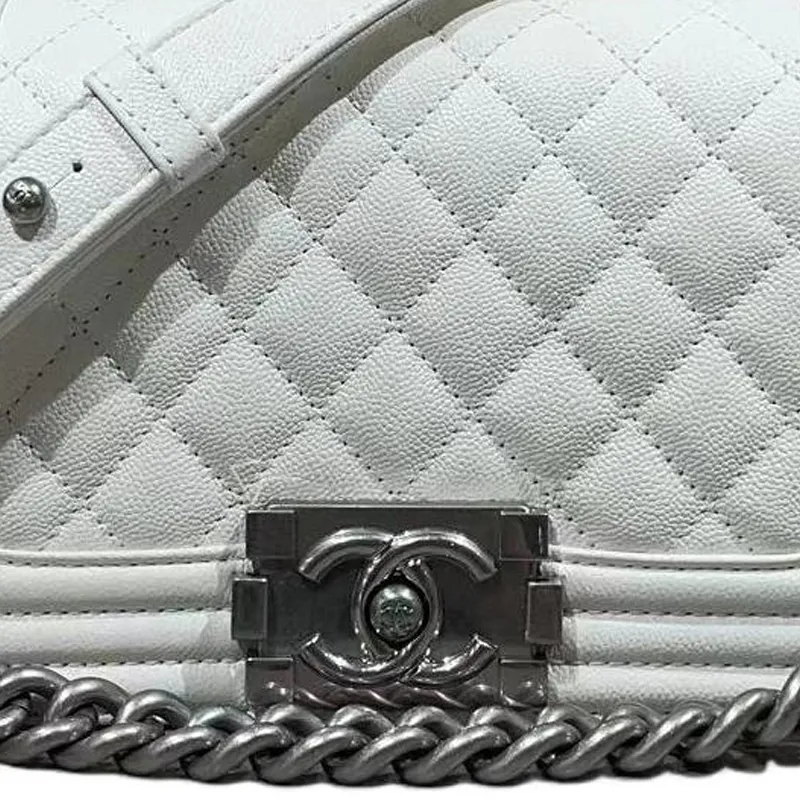 CHANEL Leboy Grain Embossed Cow Leather Flap Bag, Crossbody Bag, Shoulder Bag Trumpets Women's White-2