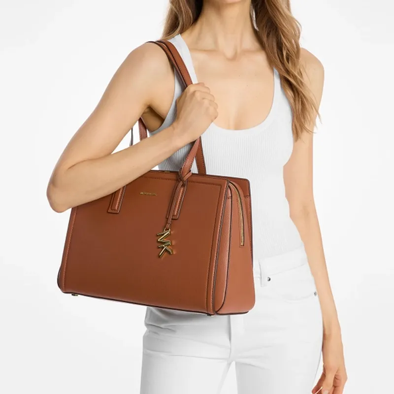 MICHAEL KORS Leather Tote Bag, Shopping Bag, Shoulder Bag Women's Cognac Brown-4