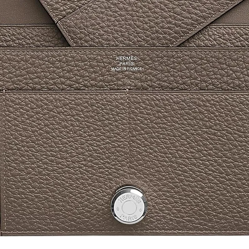 HERMES Dogon Duo Togo Calfskin Wallet Women's 8F Gris Etain Tin Gray-4