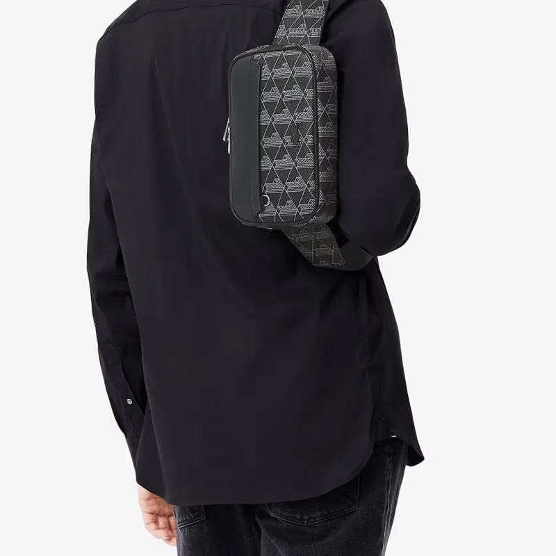 LACOSTE PVC One Shoulder Crossbody Fanny Pack Regular Men's Black Gray-5