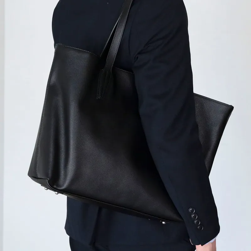 Beams Artificial Leather Tote Bag Shopping Bag Handbag Men's Black-4