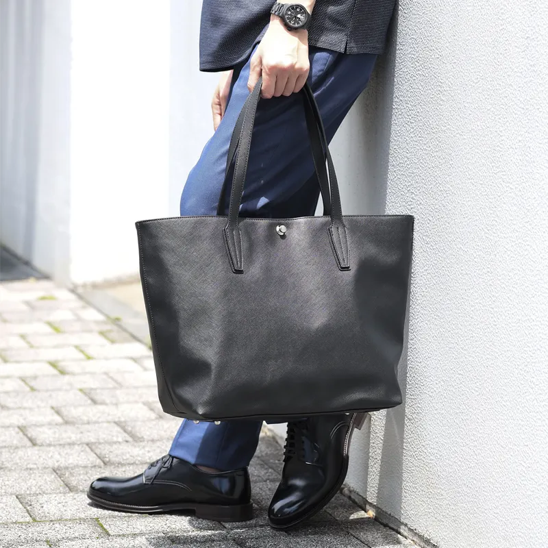 Beams Artificial Leather Tote Bag Shopping Bag Handbag Men's Black-3