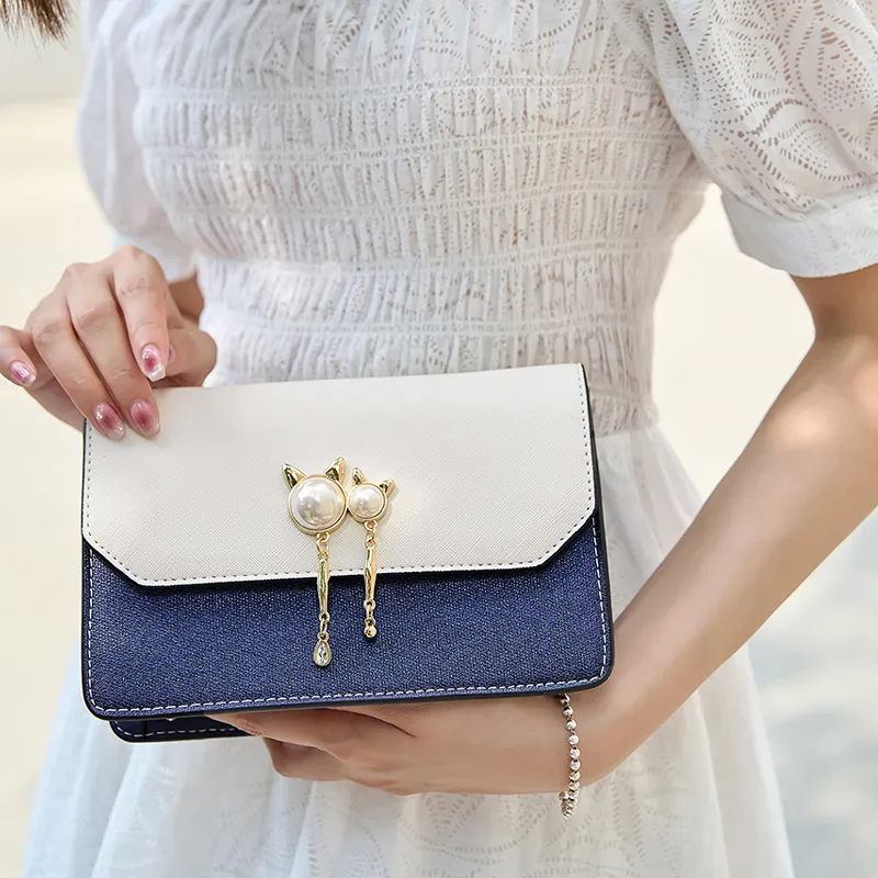 MOONDEMIMA Cow Leather Chain Bag Shoulder Bag Crossbody Bag Regular Women's Blue White/Pink White-5