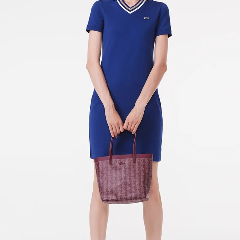 LACOSTE PVC Tote Bag Shopping Bag Handbag Small Size Women's Dark Red & Apricot-5