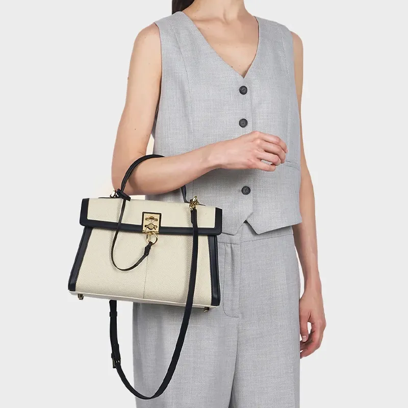 CAFUNE Cotton Canvas Shoulder Bag Crossbody Bag Handbag Women's Beige-3
