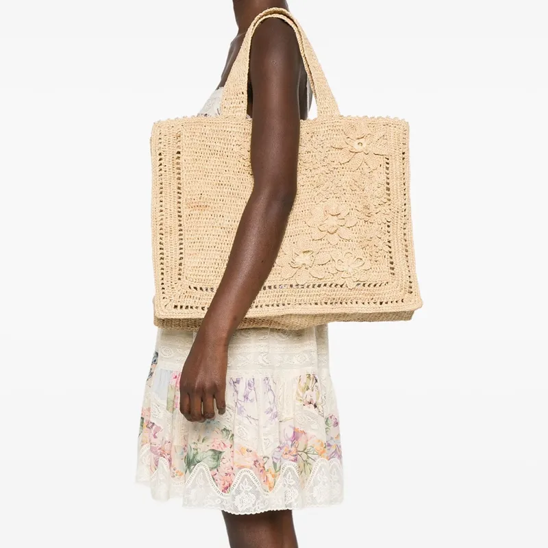 Zimmermann Raffia Tote Bag Shopping Bag Handbag Women's Natural-4