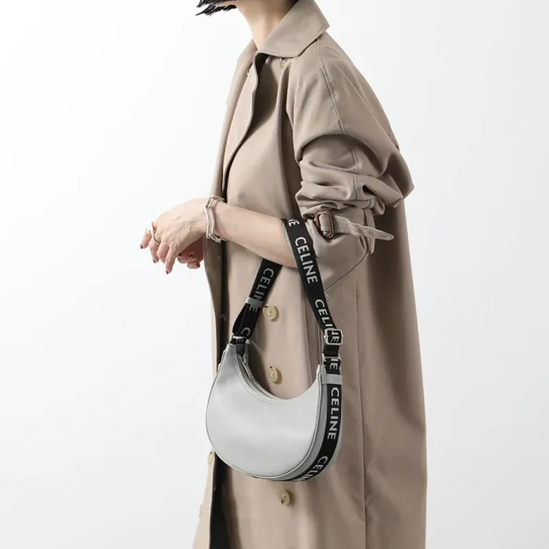 CELINE AVA Smooth Cow Leather Handbag Shoulder Bag Handbag Medium Size Unisex Light Gray-4
