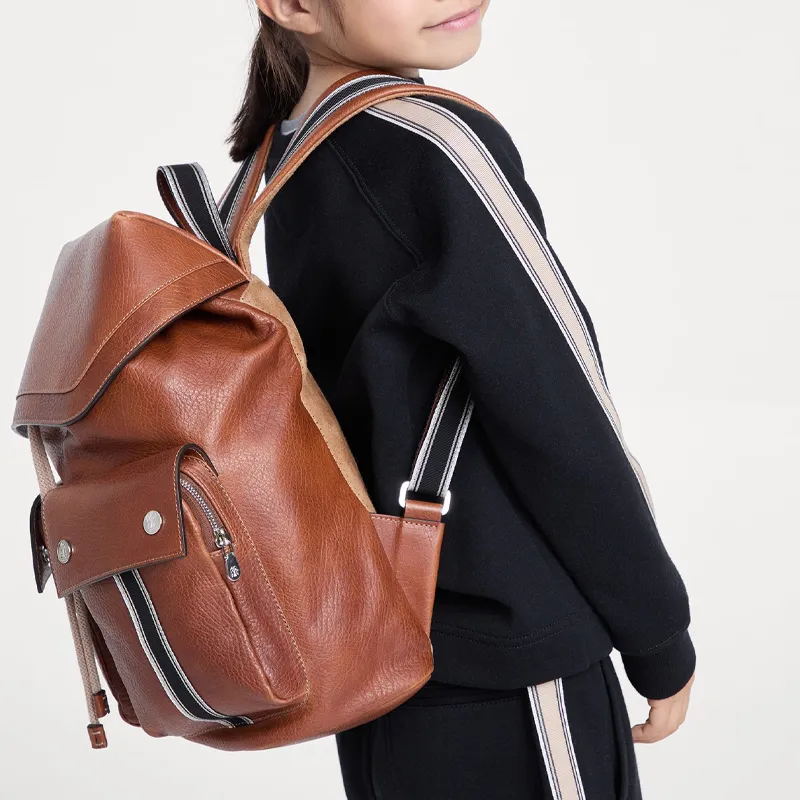 Brunello Cucinelli Grained Calfskin Backpack Kids' Brown-3