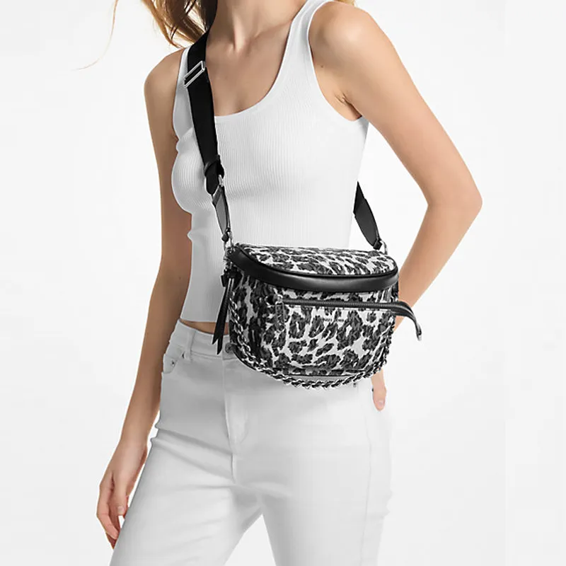 MICHAEL KORS Slater Canvas Crossbody Bag, Shoulder Bag Medium Size Women's Black & White-3