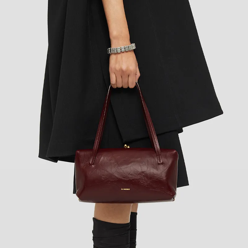 JIL SANDER Calfskin One Shoulder Handbags Small Size Women's Burgundy-4