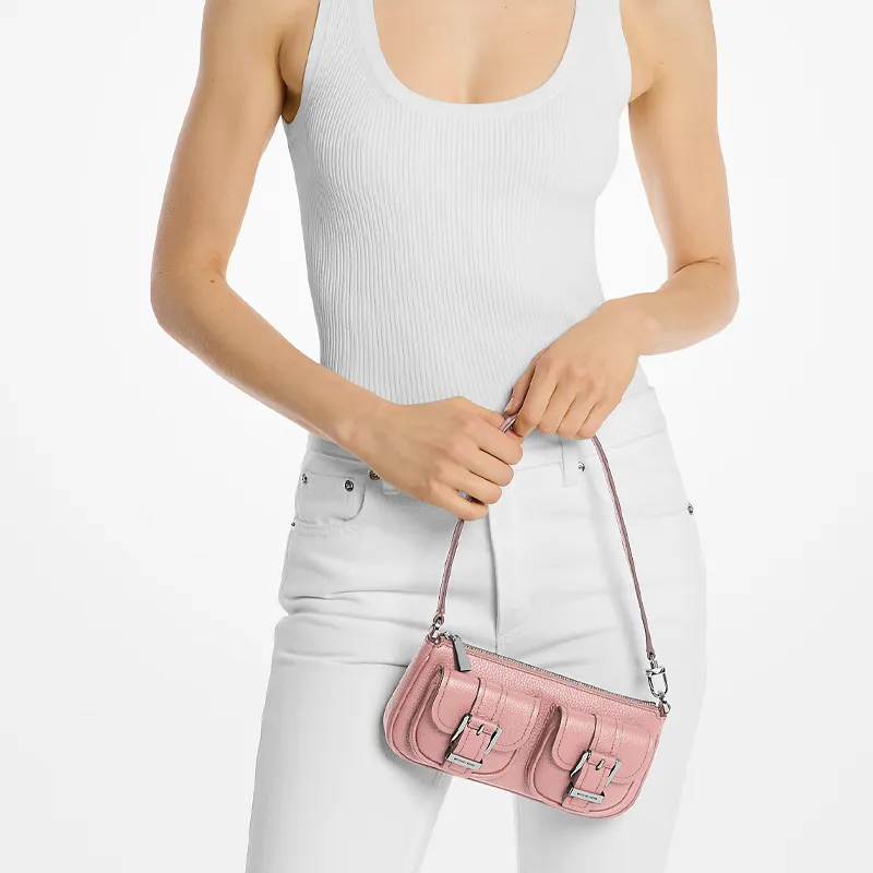 MICHAEL KORS Litchi Grain Leather Handbag, Shoulder Bag Small Size Women's Smoky Rose-4