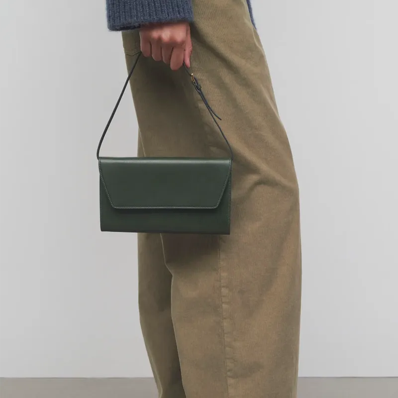 THE ROW Goatskin Evening Bag, One Shoulder Clutch Women's Seaweed Green-4