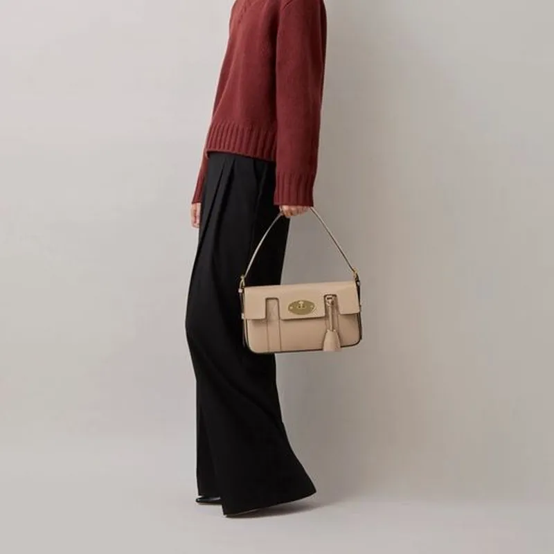 Mulberry Calfskin Handbag, Shoulder Bag Women's Light Beige-4
