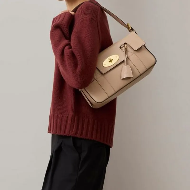 Mulberry Calfskin Handbag, Shoulder Bag Women's Light Beige-5