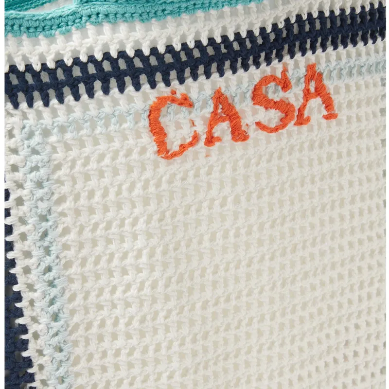 CASABLANCA Cotton Tote Bag, Shopping Bag, Handbag, Shoulder Bag Women's Ivory & Turquoise-3