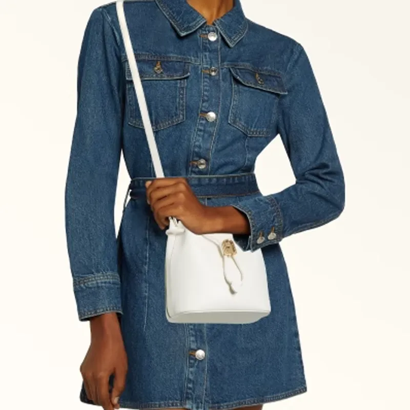 Furla Cow Leather Bucket Bag, Shoulder Bag Mini Women's White-3