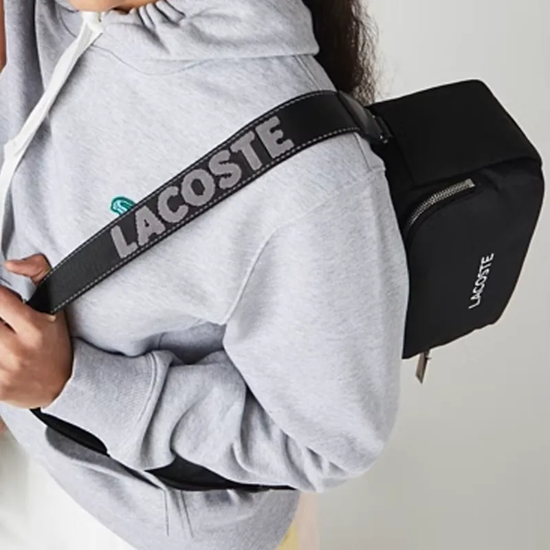 LACOSTE Fabric Shoulder Bag Crossbody Bag Unisex Black-5