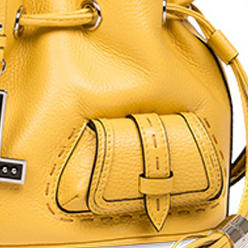 LANCEL Cow Leather Bucket Bag, Handbag, Shoulder Bag, Crossbody Bag Small Size Women's Sunlight Yellow-4