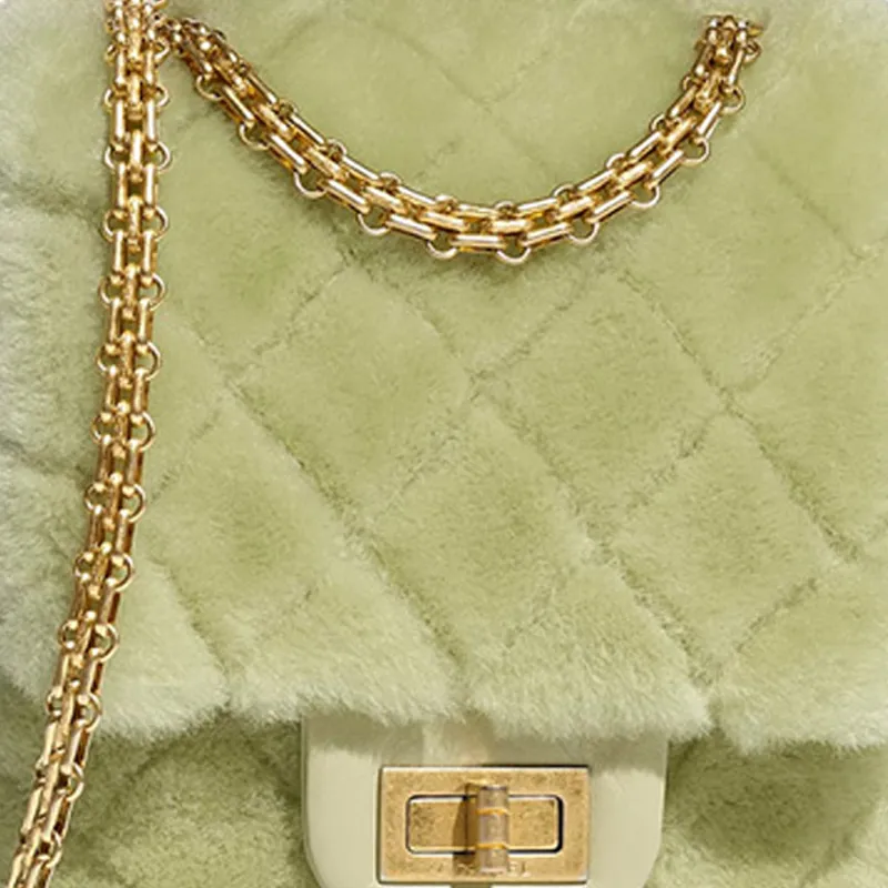 CHANEL 2.55 Shearling Lambskin One Shoulder, Crossbody Bag Women's Green-3