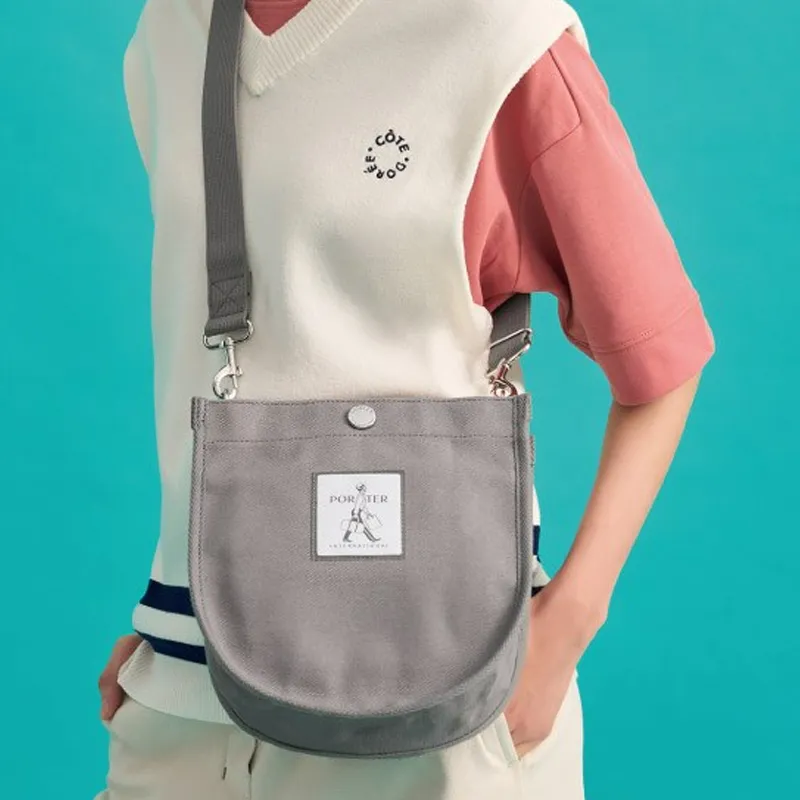 PORTER Plain Weave Canvas Crossbody Canvas Bag Shoulder Bags Unisex Gray-5