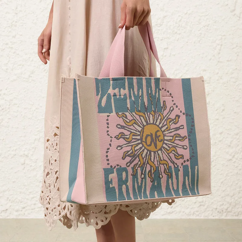 Zimmermann Recycled PET Tote Bag, Shopping Bag, Handbag Tubas Women's Pink & Beige & Multicolor-5