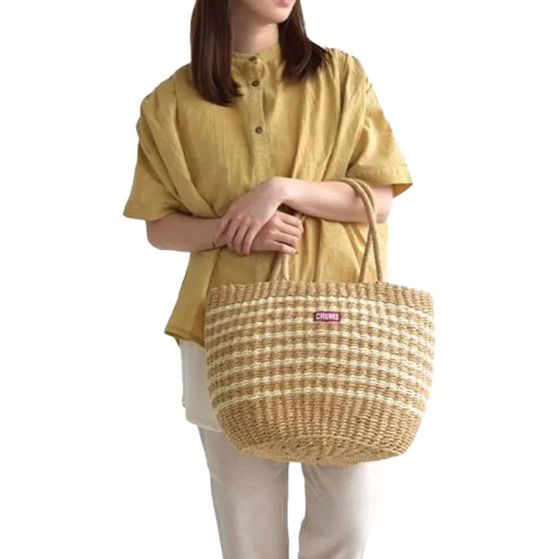 CHUMS Paper Tote Bag, Shopping Bag, Handbag Unisex Light Umber Stripes-1