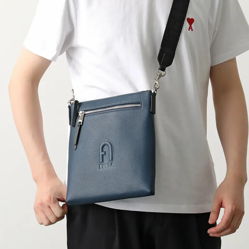 Furla Man Cosmo Calfskin Messenger Bag Shoulder Bag Crossbody Bag Mini Men's Blue-4