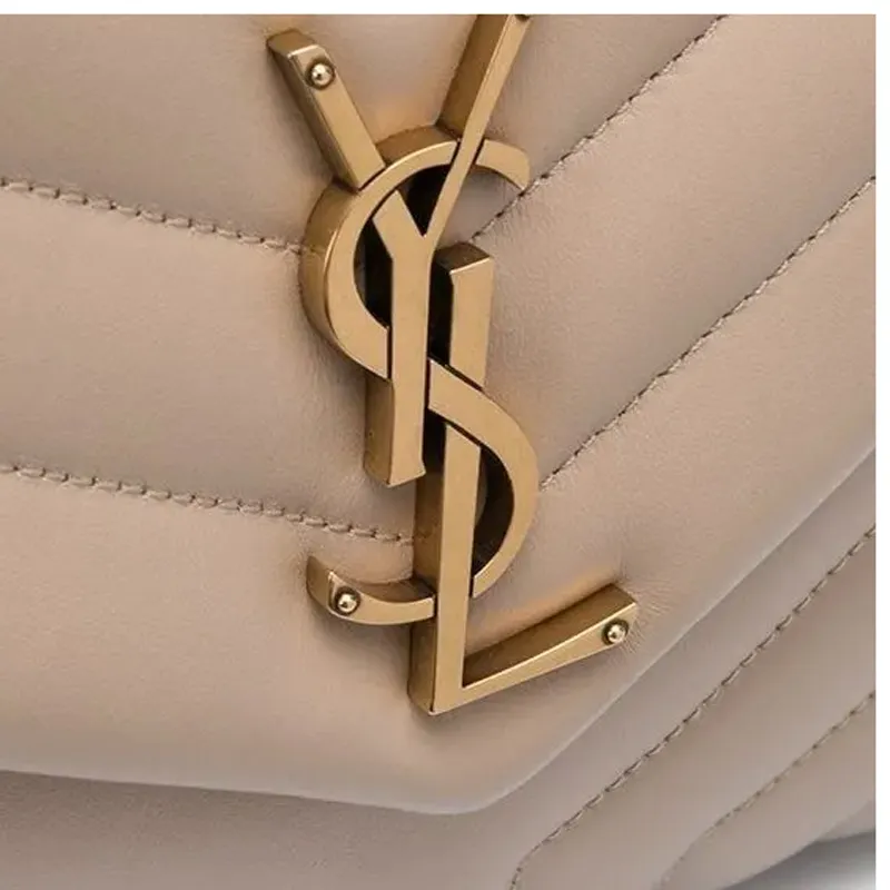 SAINT LAURENT LOULOU Quilted Leather Crossbody Bag, Shoulder Bag Medium Size Women's Beige-4