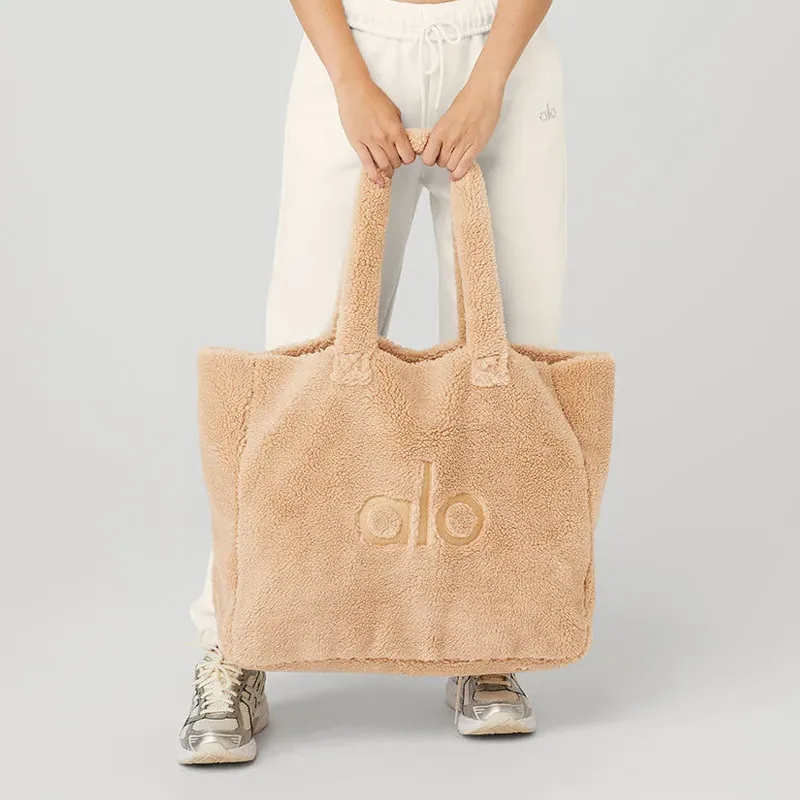 Alo Yoga Faux Fur Tote Bag, Shopping Bag, Handbag Unisex Camel-4