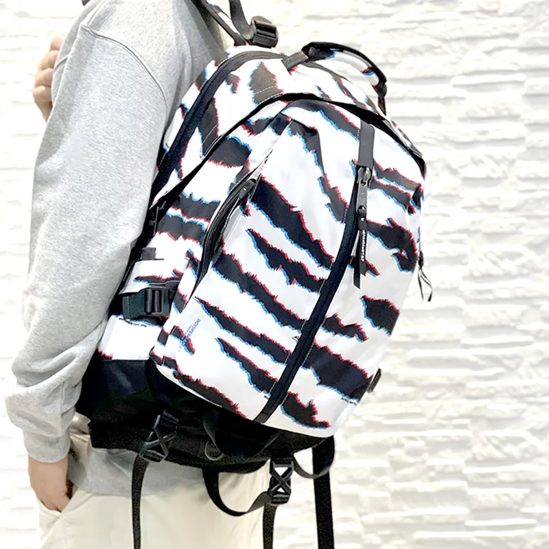 Indispensable Polyester Backpack Unisex Black White Zebra-5