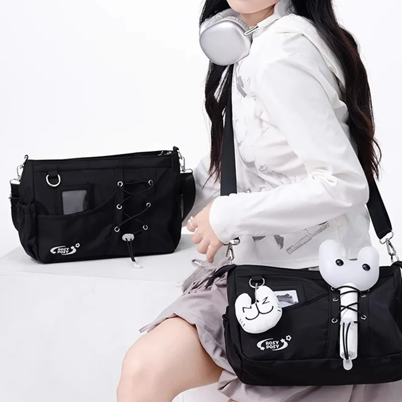 Rosyposy Waterproof Memory Cloth Crossbody Bag, Shoulder Bag Regular Women's Black-1