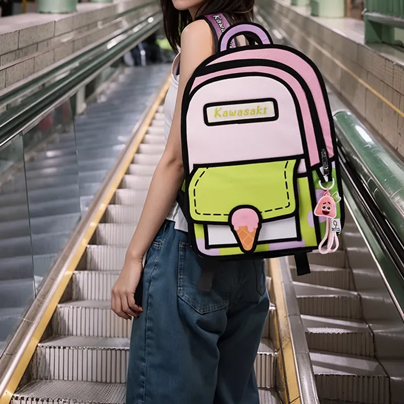 Kawasaki SpongeBob Collaboration Polyester Backpack Unisex Patrick Star Powder-4
