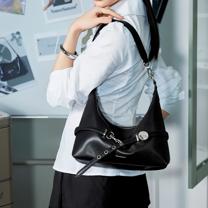 MCMIKO Split Cow Leather With Synthetic Leather Shoulder Bag, Crossbody Bag Women's Twilight Black-5