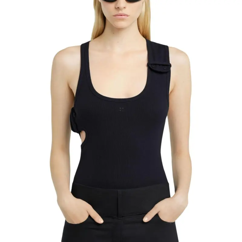 COURREGES Double Buckle 90s Rib Tank Top 'Black'-4