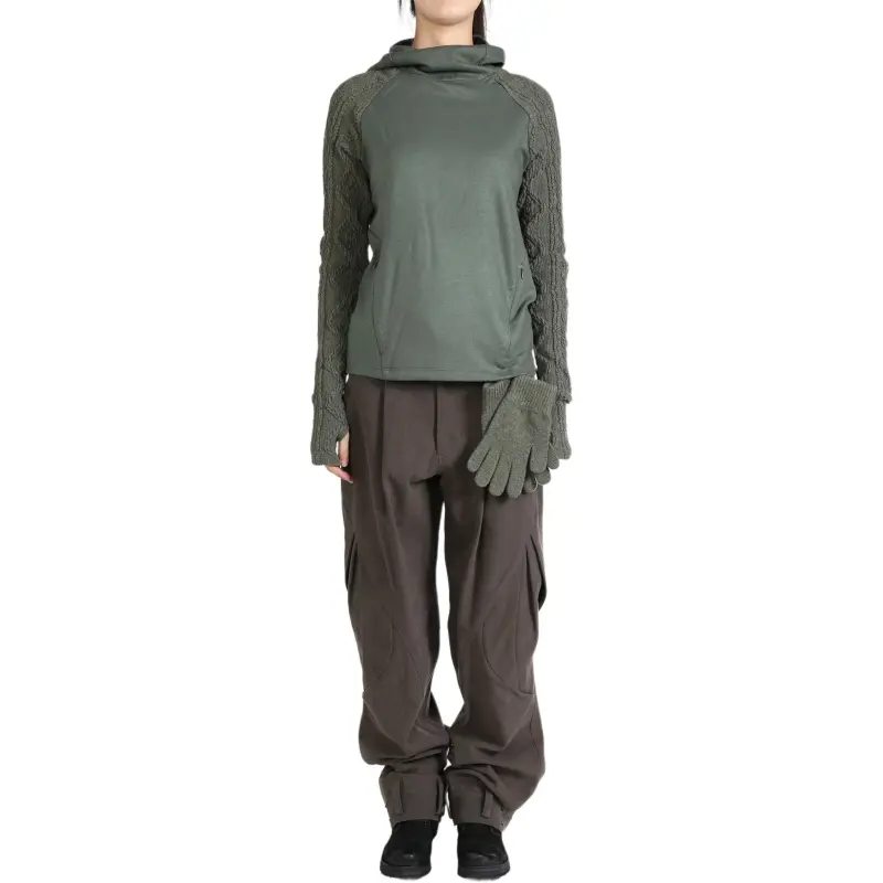 HYEIN SEO Techwool Hoodie With Gloves 'Khaki'-2