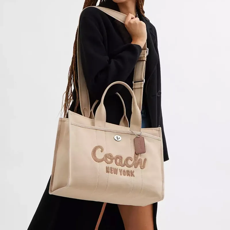 COACH Canvas Bag, Tote Bag, Shopping Bag, Shoulder Bag, Crossbody Bag, Handbag Tubas Women's Dark Color Natural-4