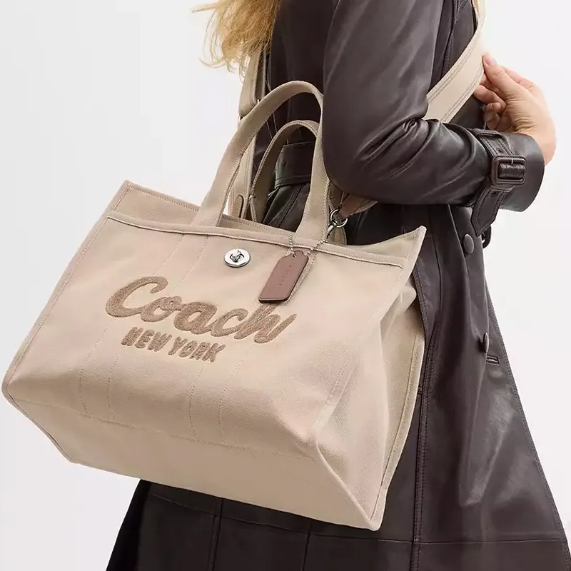COACH Canvas Bag, Tote Bag, Shopping Bag, Shoulder Bag, Crossbody Bag, Handbag Tubas Women's Dark Color Natural-5