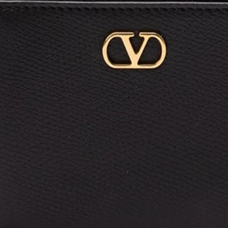 Valentino Vlogo Calfskin Card Holder Women's Black-3